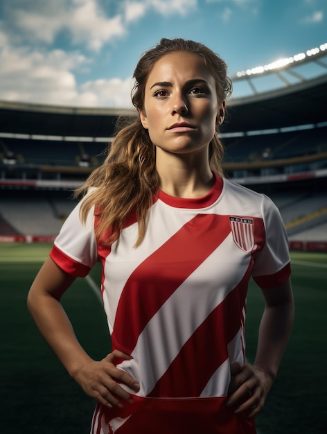 Portret van een vrouwelijke voetballer voor een veld
