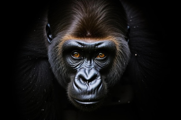 Portret van een wilde gorilla op een zwarte achtergrond