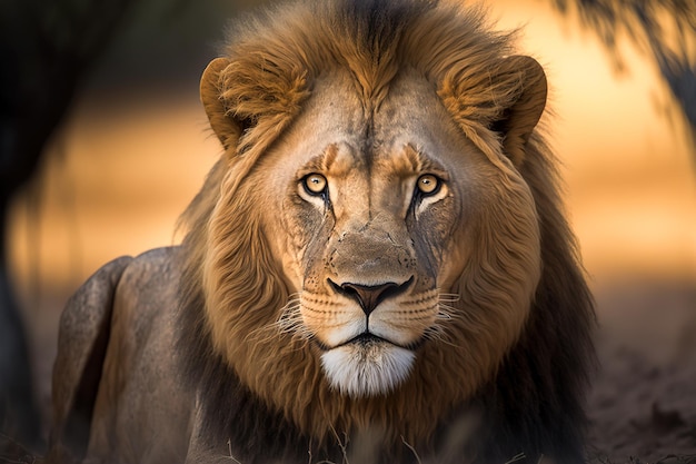 Portret van een wilde leeuw met grote manen