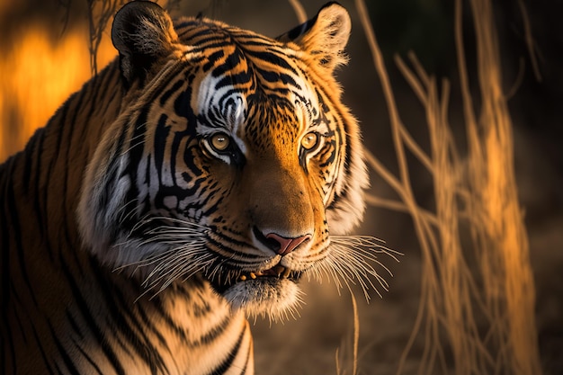 Portret van een wilde tijger in natuurlijke habitat generatieve ai