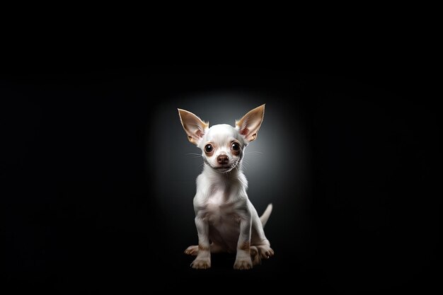 Portret van een witte chihuahua op een donkere neutrale achtergrond bijgesneden foto studio licht Ai generatieve kunst