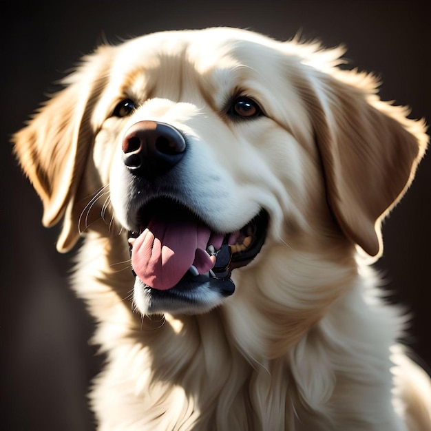 Foto portret van een witte golden retriever met een tong uitgestoken