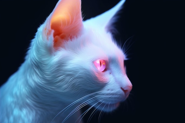 Portret van een witte kat met roze blauwe ogen op een lichte achtergrond close-up