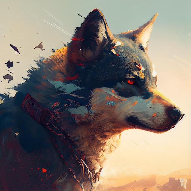 Portret van een wolf met kleurrijke achtergrond Digitale afbeelding schilderij