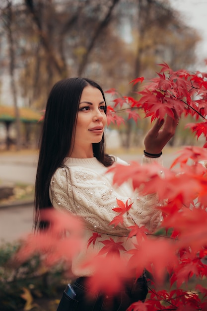 Portret van een zachte vrouw in een herfstpark.