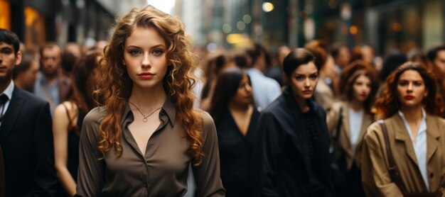 portret van een zakenvrouw in een menigte op straat Generatieve AI