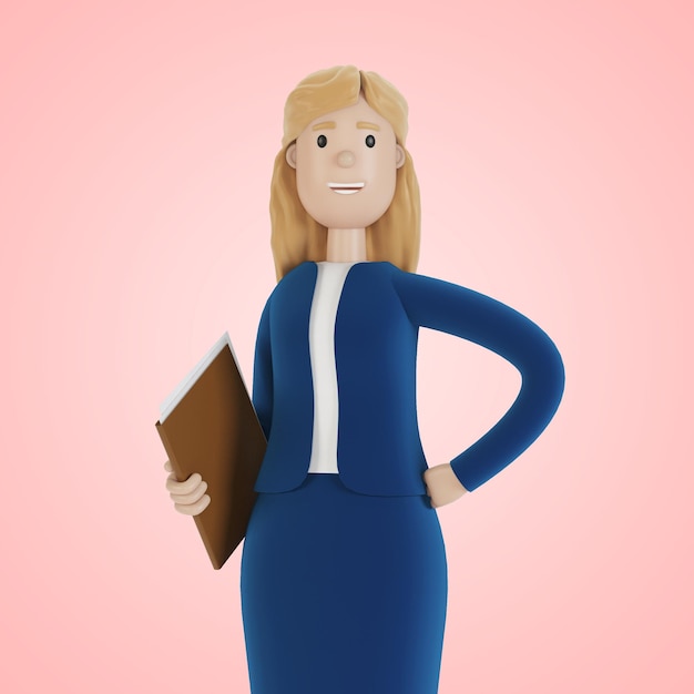 Portret van een zakenvrouw Vrouw in zakelijke kleding werknemer van het bedrijf 3d illustratie in cartoon-stijl