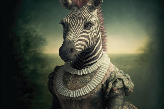 Portret van een zebra in een Victoriaanse jurk