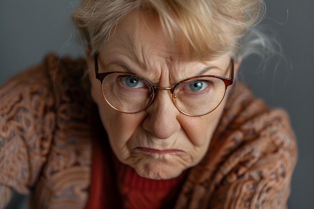 Foto portret van een zeer boze oudere vrouw