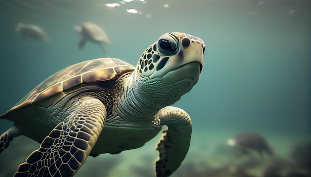 Portret van een zeeschildpad die onder water zwemt Generatieve AI