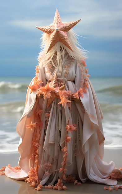 Foto portret van een zeester pirate sea wanderer costume seashell tiara driftwoo animal arts collections