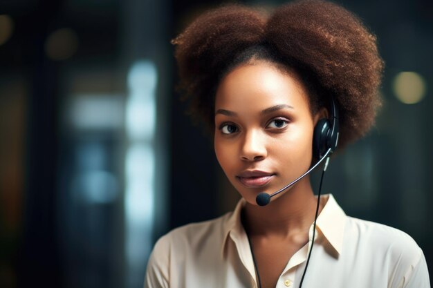 Portret van een zelfverzekerde jonge vrouw die werkt in een callcenter dat is gemaakt met generatieve AI