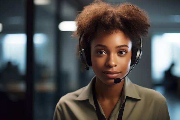 Portret van een zelfverzekerde jonge vrouw die werkt in een callcenter dat is gemaakt met generatieve AI
