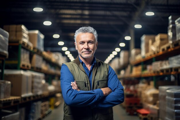 Foto portret van een zelfverzekerde volwassen man die met de armen gekruist generatief is door ai