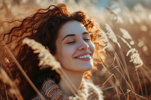 Portret van een zorgeloze jonge vrouw die van haar dag geniet