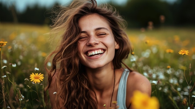 Foto portret van een zorgeloze jonge vrouw die van haar dag geniet