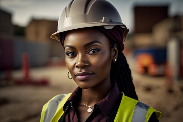 Portret van een zwarte bouwvakker die bouwvakker draagt Generatieve ai