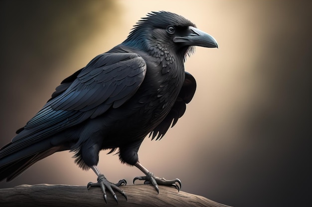 Portret van een zwarte kraai Corvus corax generative ai