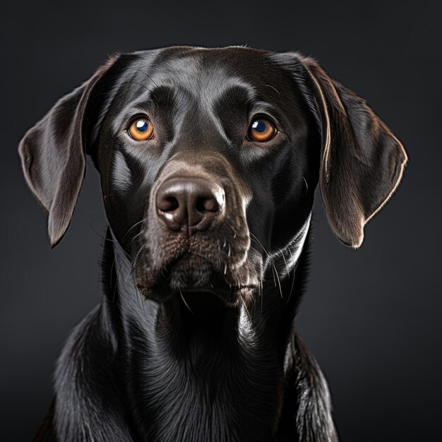 portret van een zwarte labrador retriever hond op een zwarte achtergrond