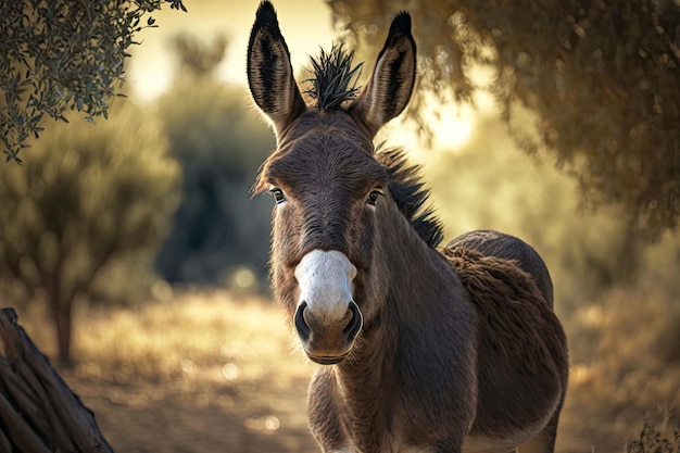 Portret van ezel in een natuurlijke omgeving generatieve ai illustratie