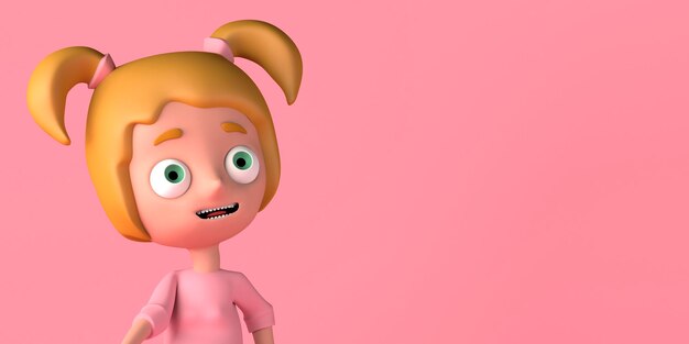Portret van gelukkig meisje Ruimte kopiëren 3D illustratie Cartoon