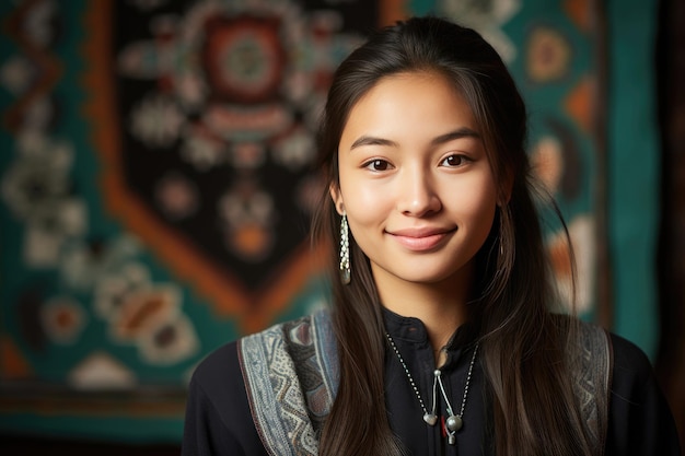 Foto portret van glimlachend kazachs studentenmeisje
