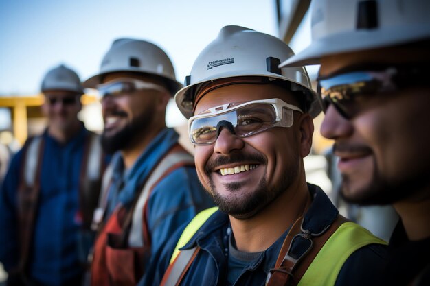 Portret van glimlachende industriële ingenieurs in hardhats