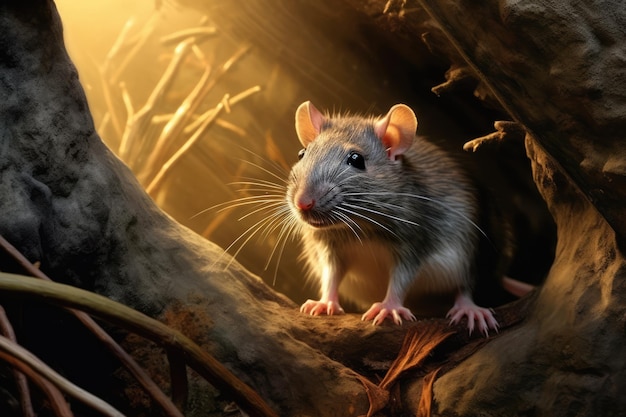 Portret van grote rat in herfstbos gemaakt met behulp van generatieve ai-technologie