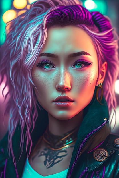 Portret van Gyaru-vrouwen vaporwave filmische opname AIGenerated