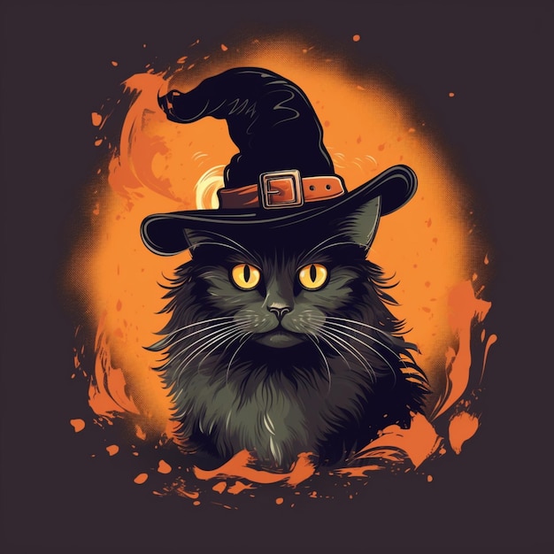 portret van halloween-kat die heksenkostuum draagt