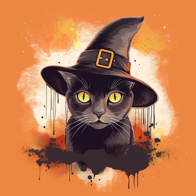 portret van halloween-kat die heksenkostuum draagt