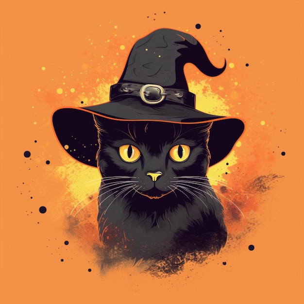 portret van halloween-kat die heksenkostuum draagt