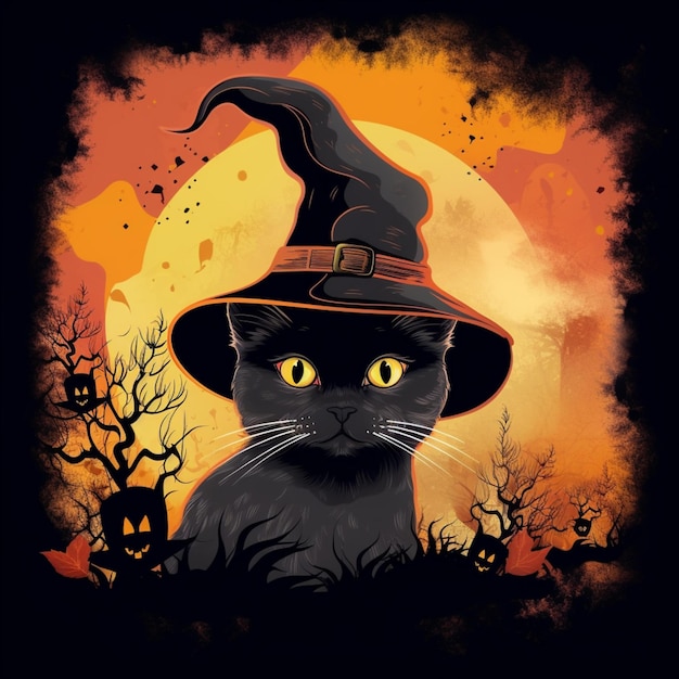 portret van halloween-kat die heksenkostuum draagt