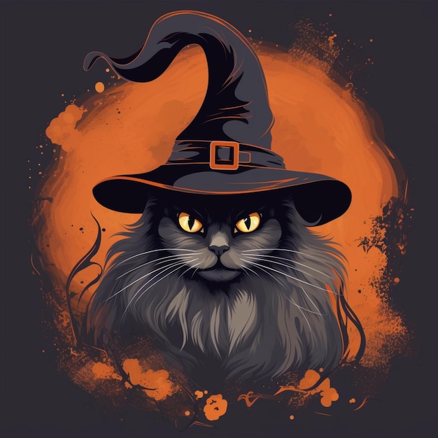 portret van halloween-kat die heksenkostuum draagt
