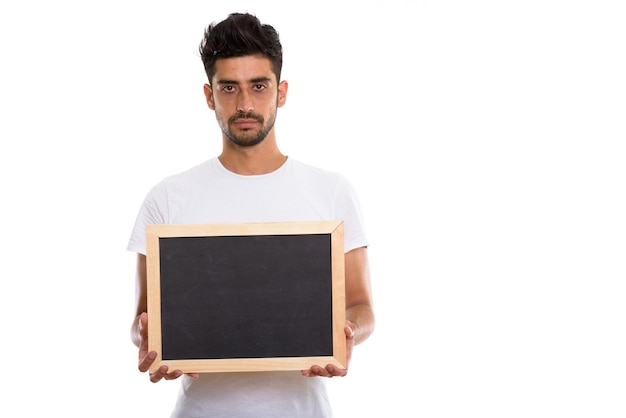 Portret van het jonge gebaarde Perzische bord van de mensenholding