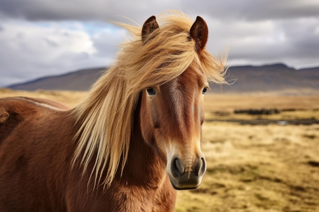 portret van IJslands paard in IJslands landschap Generatieve ai