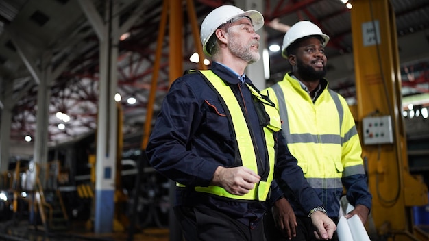 Portret van ingenieur en leerling in werkplaats van spoorwegtechnische faciliteit