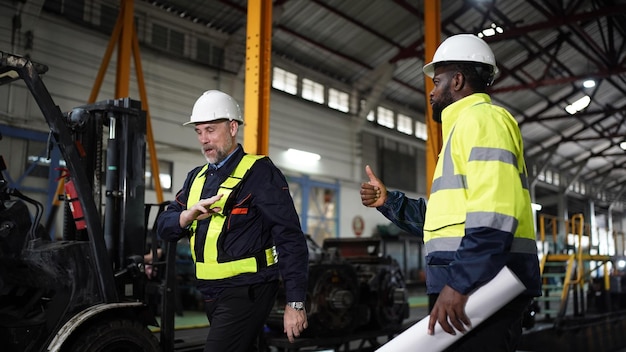 Portret van ingenieur en leerling in werkplaats van spoorwegtechnische faciliteit