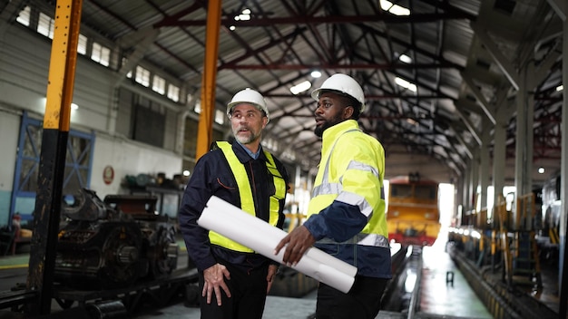 Portret van ingenieur en leerling in werkplaats van spoorwegtechnische faciliteit