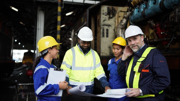 Portret van ingenieur en leerling in werkplaats van spoorwegtechnische faciliteit