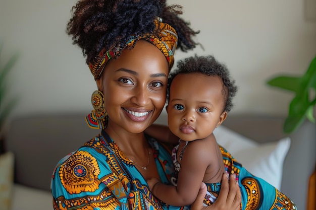 Foto portret van jonge multiraciale moeder en baby binnen generatieve ai