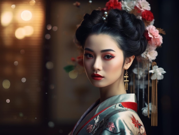 Portret van jonge schoonheid Aziatische Geisha