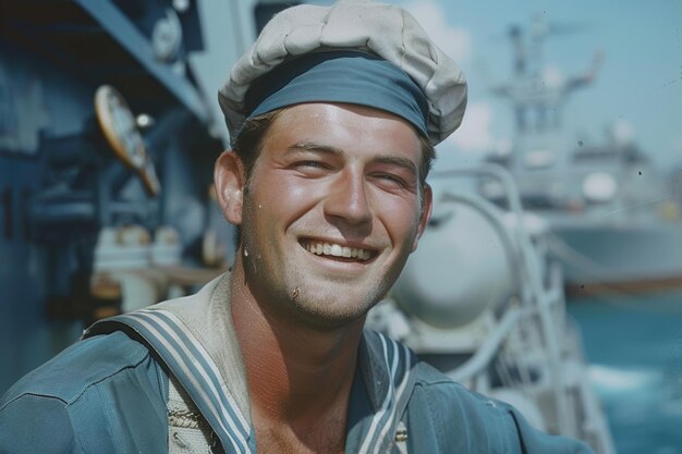 Foto portret van jonge zeeman op het schip