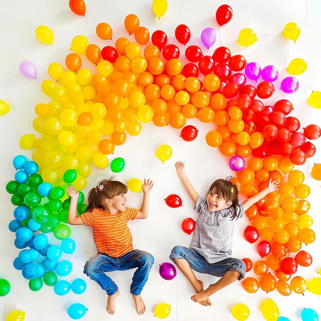 Foto portret van kinderen op een ballon avontuur