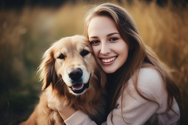 Portret van mensen die het huisdierconcept van de golden retrieverhond koesteren