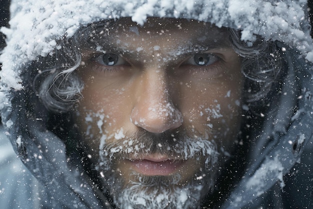 portret van met sneeuw bedekte mens in de winter