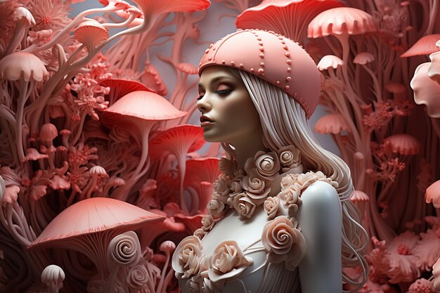 Foto portret van mode vrouw in roze kleur surrealisme generatieve ai