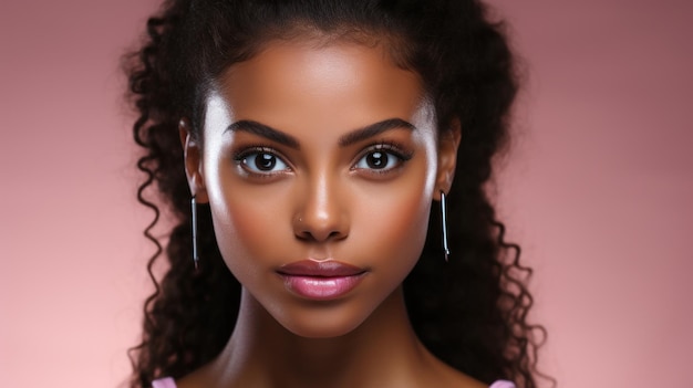 Portret van mooie Afro-Amerikaanse vrouw op roze achtergrond Generatieve AI