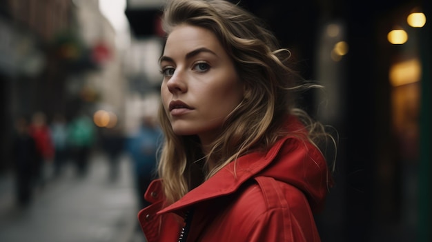 Portret van mooie blanke vrouw in stadsstraat gemaakt met behulp van generatieve ai-technologie