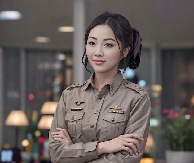 Portret van mooie Thaise Aziatische politievrouw die eenvormige Generatieve AI draagt